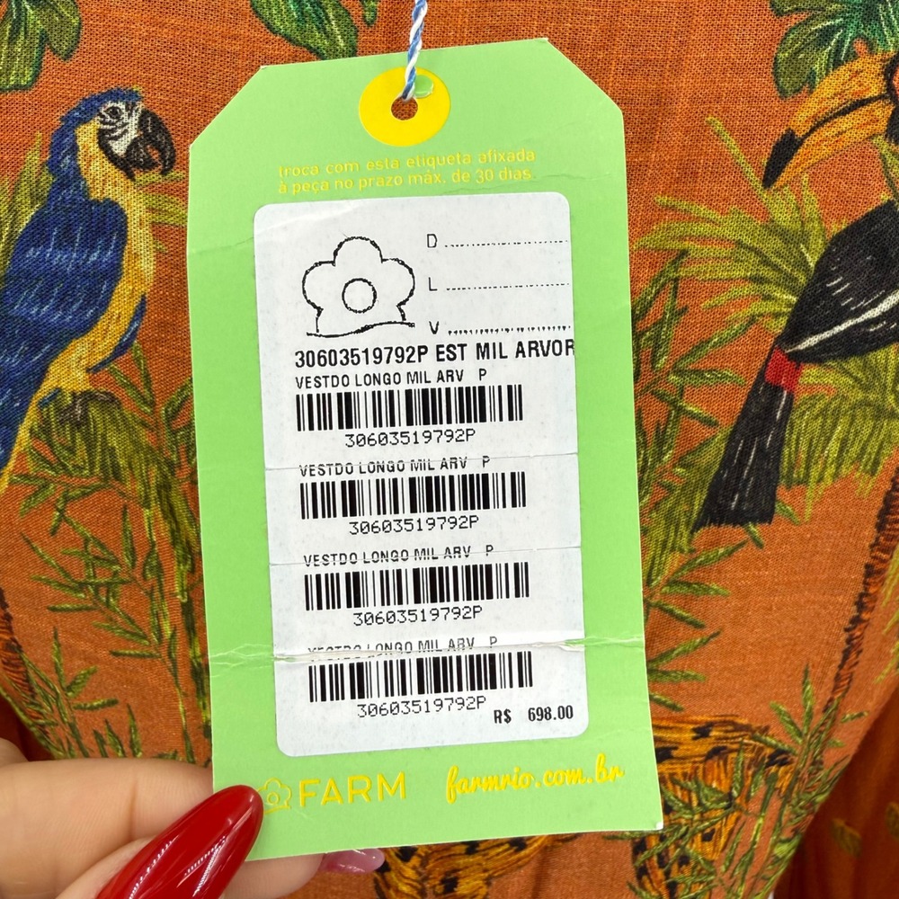 Farm Rio Est Mil Arvor Tropical Jungle Maxi Dress Orange Long‎ Sleeve Small NWT - Picture 12 of 16